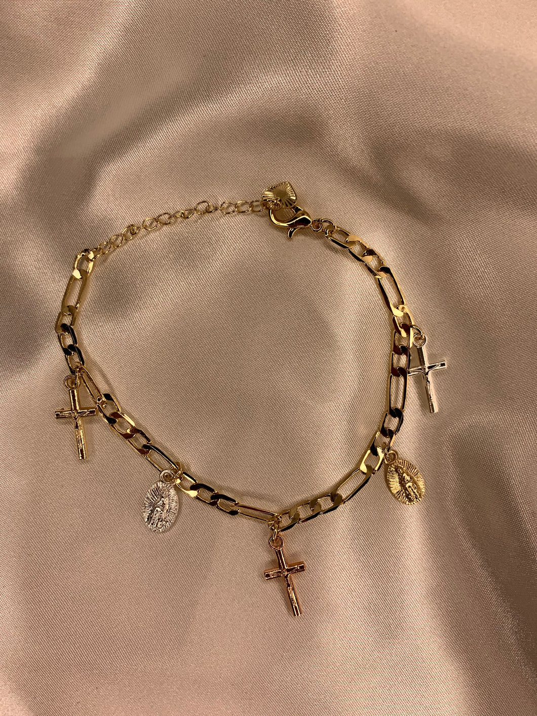 Cross and virgencita bracelet/anklet