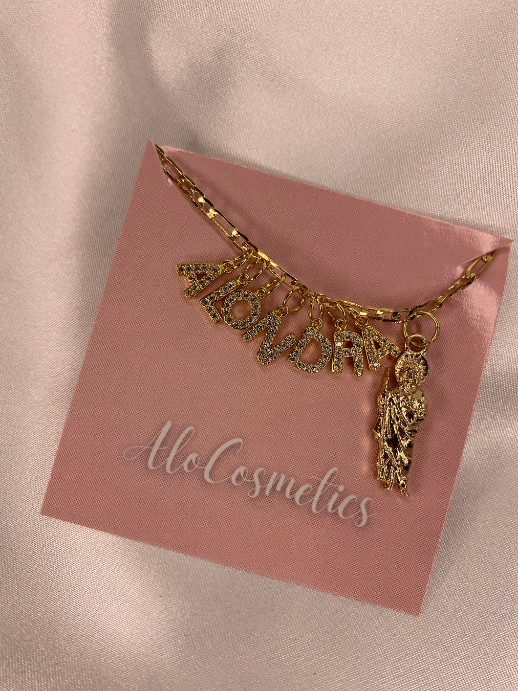 Custom Name Necklace (Diamond Pendant) With Mini Gold San Judas