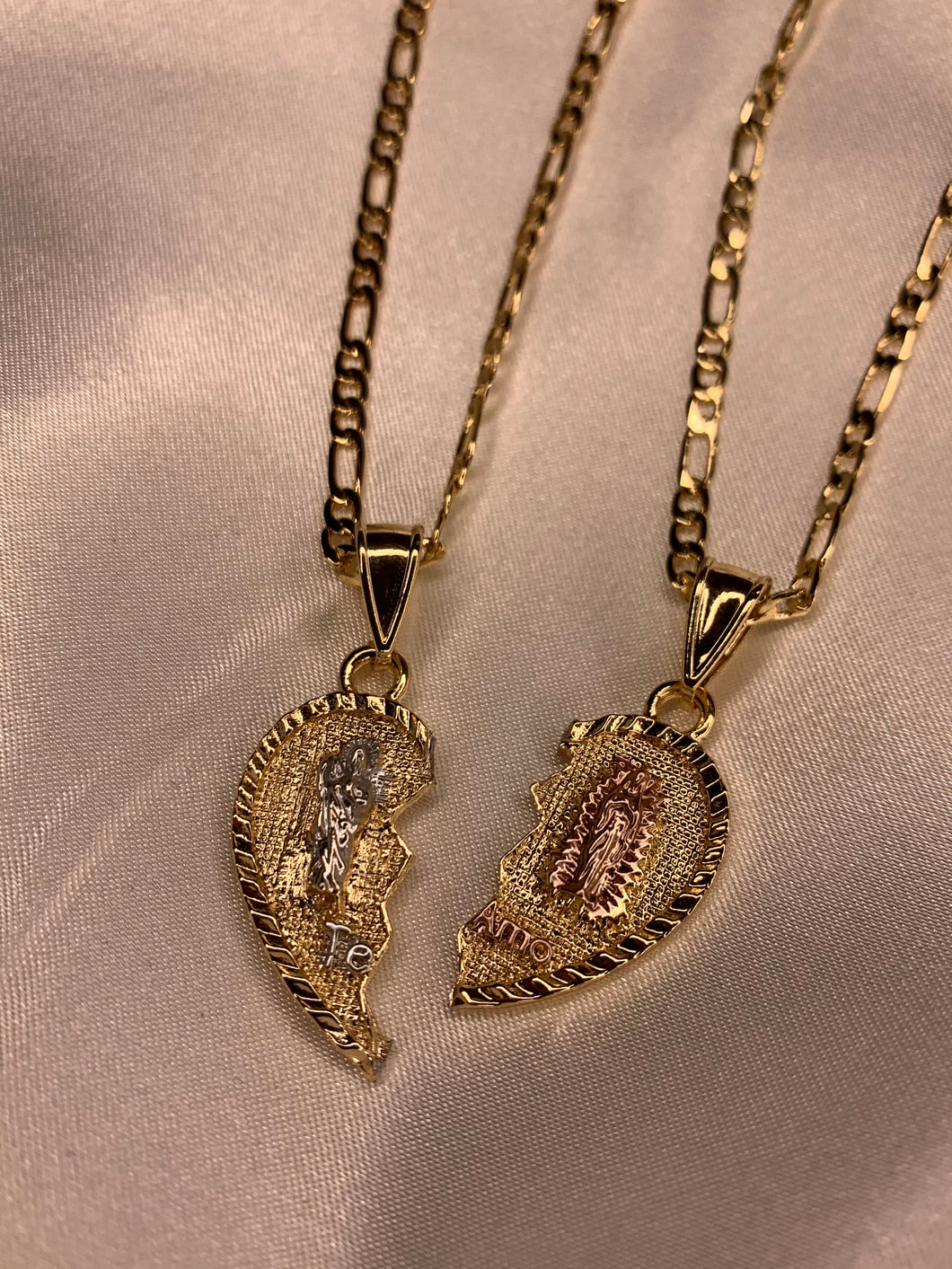 San Judas and Virgencita Heart Necklace