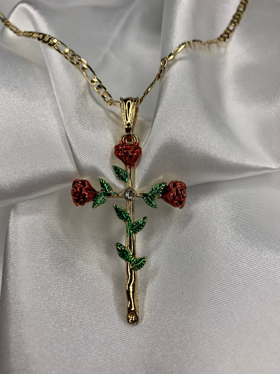 Cross with Roses Necklace