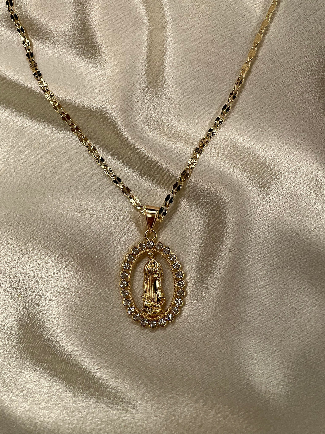 Round Crystal Virgencita Necklace