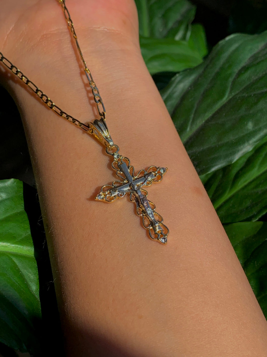 3 Toned Cross With Diamonds