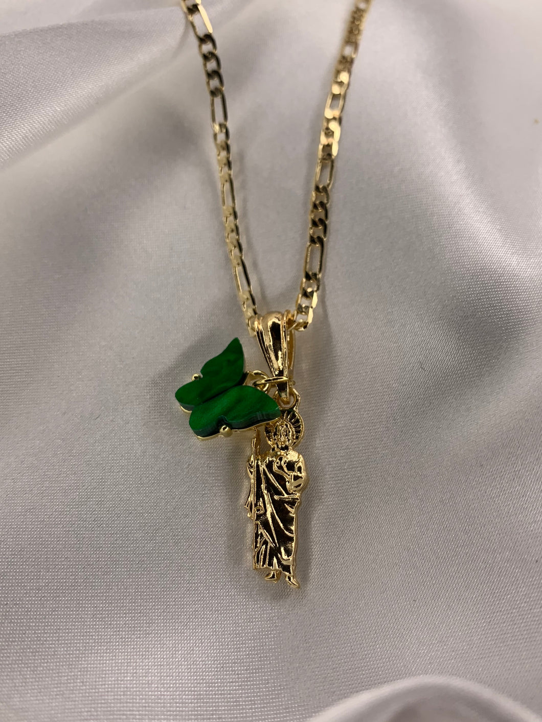 Mini Gold San Judas with Green Butterfly